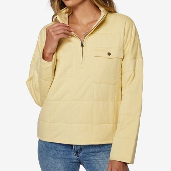 NEW O’Neill pastel yellow quilted quarter zip pullover Mabel jacket size medium - Picture 1 of 9